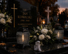 Znicz szklany duży lampion Srebrny 33 cm na Wszystkich Świętych na grób dekoracja cmentarna, ozdoba nagrobna, na