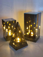 Lampion / latarnia / szklany 3D / piramida SL-P1 / 0 /18X10 CM/ 8 znicz elektryczny LED na cmentarz, dekoracja