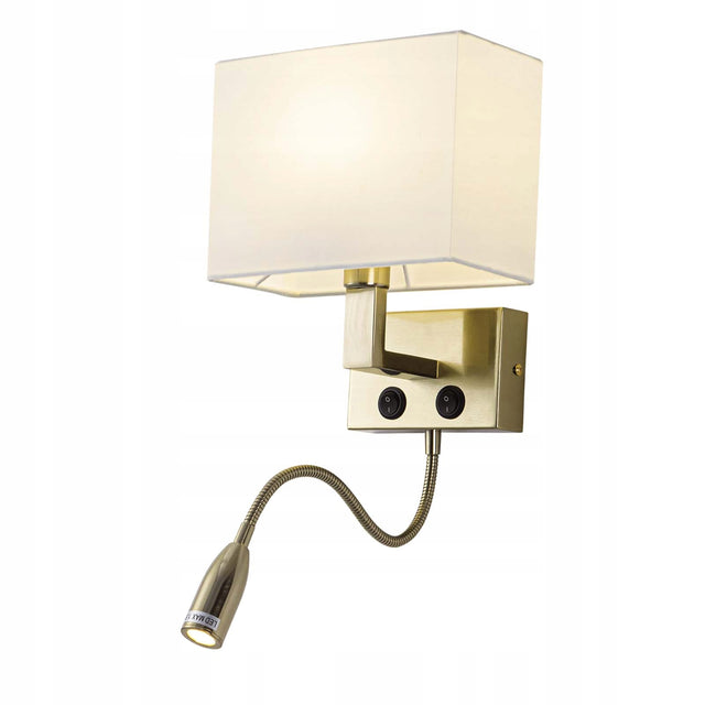 Lampa Ścienna Kinkiet z Włącznikiem z Lampką LED Do Czytania Mosiądz E14 oprawa przyłóżkowa metalowa, 2 źródła światła