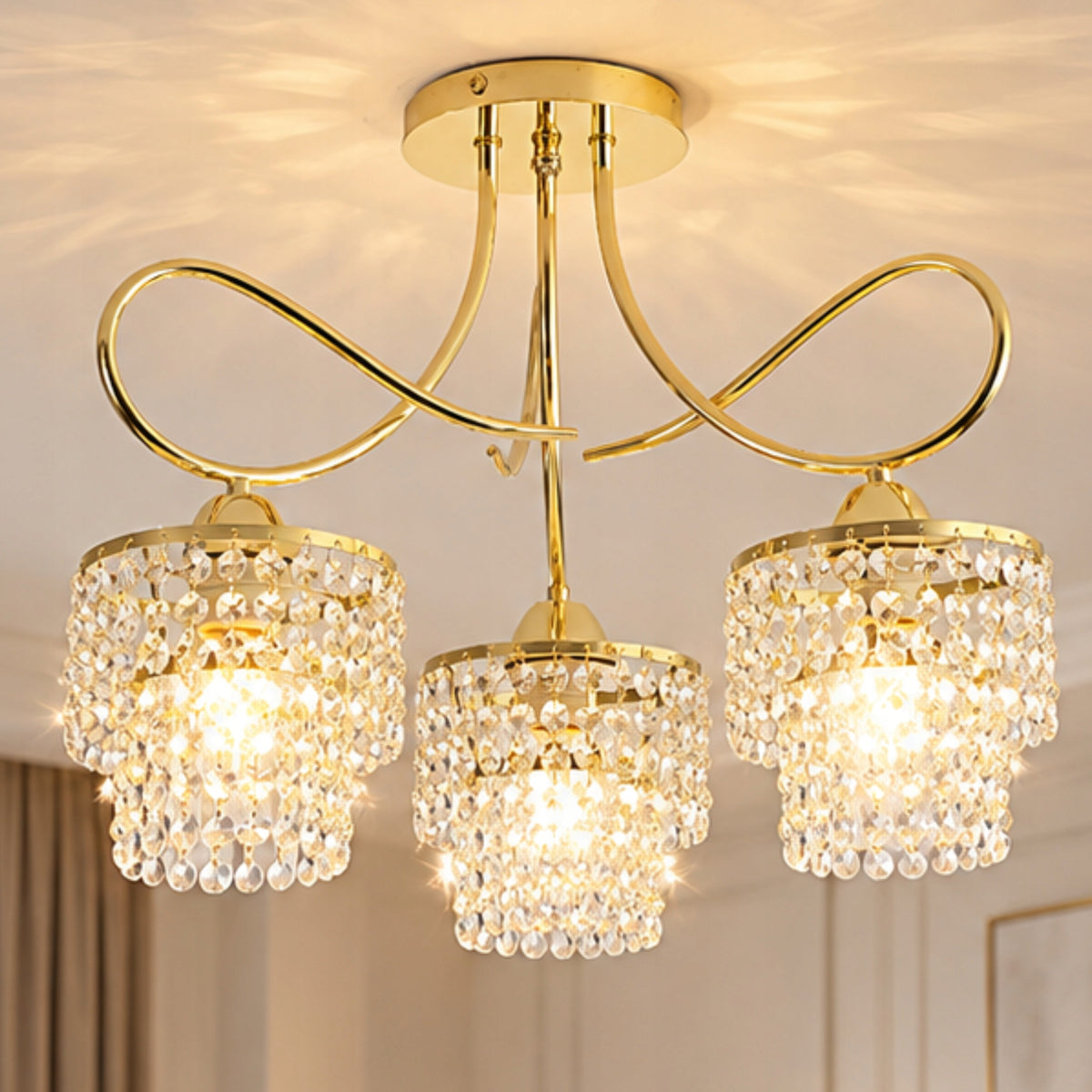 Lampa wisząca sufitowa żyrandol kule zlota nowoczesna kryształowa glamour oświetlenie do salonu i sypialni, 3 punkty