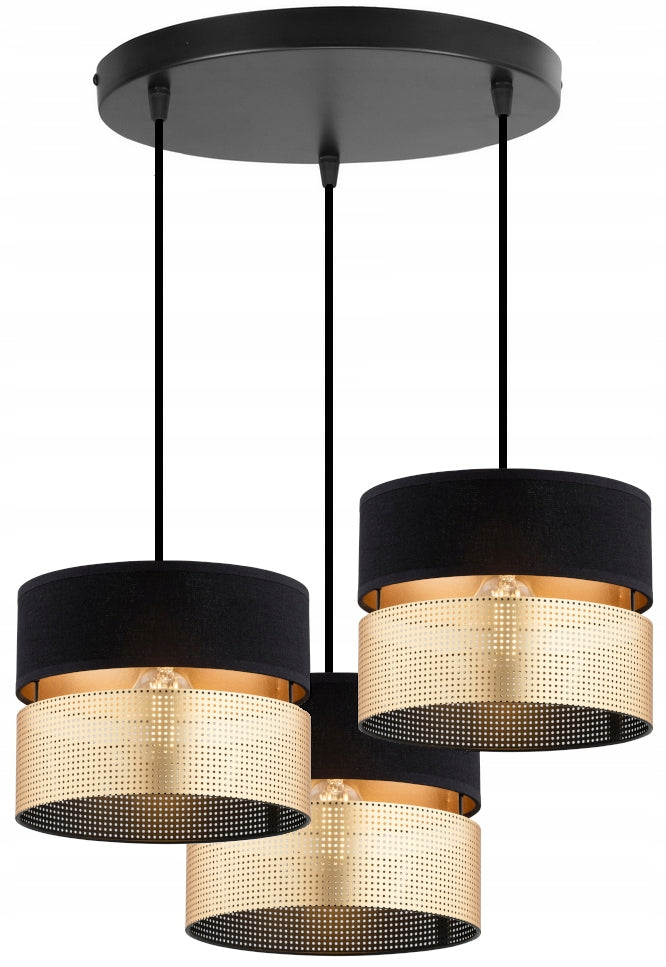 Lampa Wisząca Sufitowa Abażur Żyrandol Czarno Złoty Led oprawa metalowa 3-punktowa na żarówki z gwintem E27, maks. 60 w