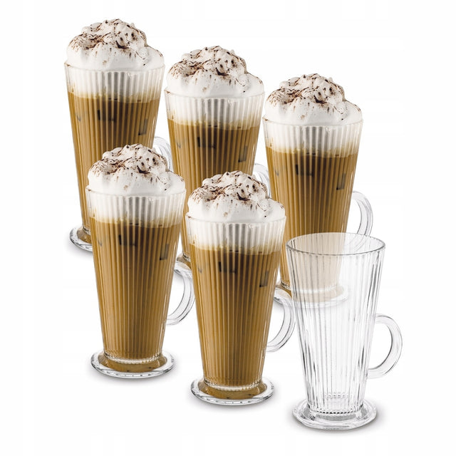 Zestaw szklanek do kawy Wysokie herbaty Tadar Latte Anastazja 6x300ml na cappuccino, napoje mleczne, szkło bezbarwne, możliwość mycia w zmywarce