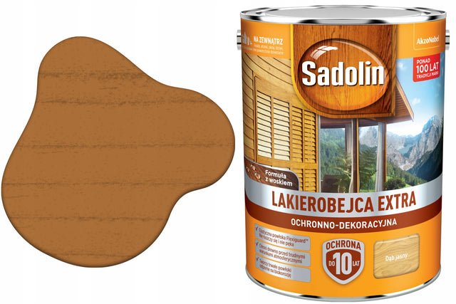 Sadolin Wydajna Lakierobejca Lazura Do Drewna extra Dąb Jasny 5l na zewnątrz, powłoka półmatowa, wydajność 15 m²/l