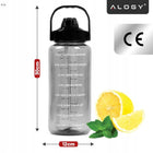 Butelka Motywacyjna Bidon na Wodę ze Słomką z Uchwytem Miarką 2000 ml 2l pojemnik do napojów plastikowy czarny