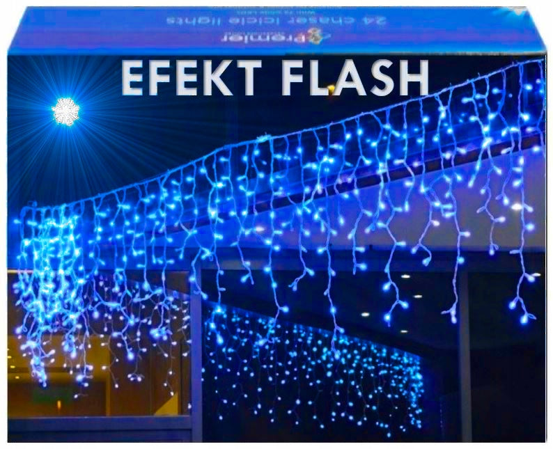 SOPLE 500 LED KURTYNA LAMPKI ZEWNĘTRZNE IP44 NIEBIESKIE + ZIMNY FLASH kurtyna świetlna 2100 cm