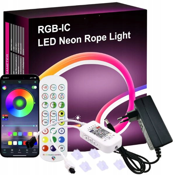 5m taśma LED rgbic neon flex 10W/m 24V aplikacja Bluetooth pilot zasilacz wielokolorowy wąż świetlny do dekoracji wnętrz