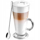 ZESTAW 6 szt. SZKLANKI I ŁYŻECZKI DŁUGIE DO KAWY LATTE MACCHIATO KOMPLET do cappuccino, 280 ml, szkło, przezroczyste