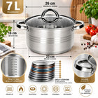 Garnek ze stali nierdzewnej 7 L 26 CM na indukcje GAZ KL67-26 naczynie kuchenne do gotowania zup, makaronu i dań