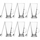 ZESTAW 6 szt. SZKLANKI I ŁYŻECZKI DŁUGIE DO KAWY LATTE MACCHIATO KOMPLET do cappuccino, 280 ml, szkło, przezroczyste