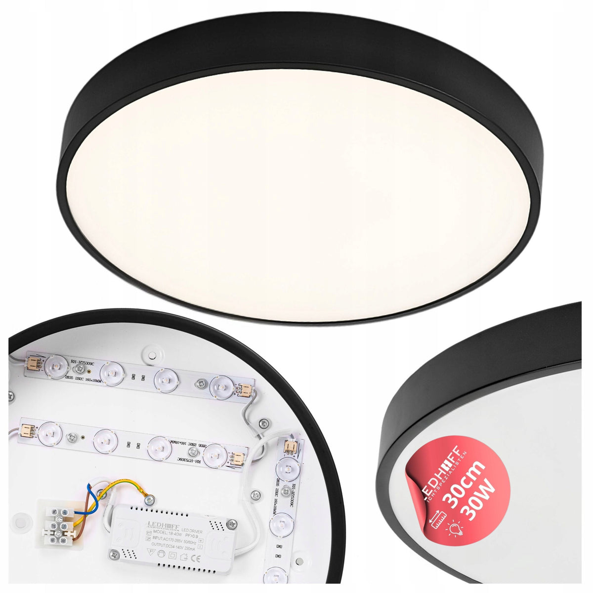 Plafon LED lampa sufitowa mała 30cm okrągła czarna panel do pokoju jasny oprawa oświetleniowa z wbudowanym źródłem