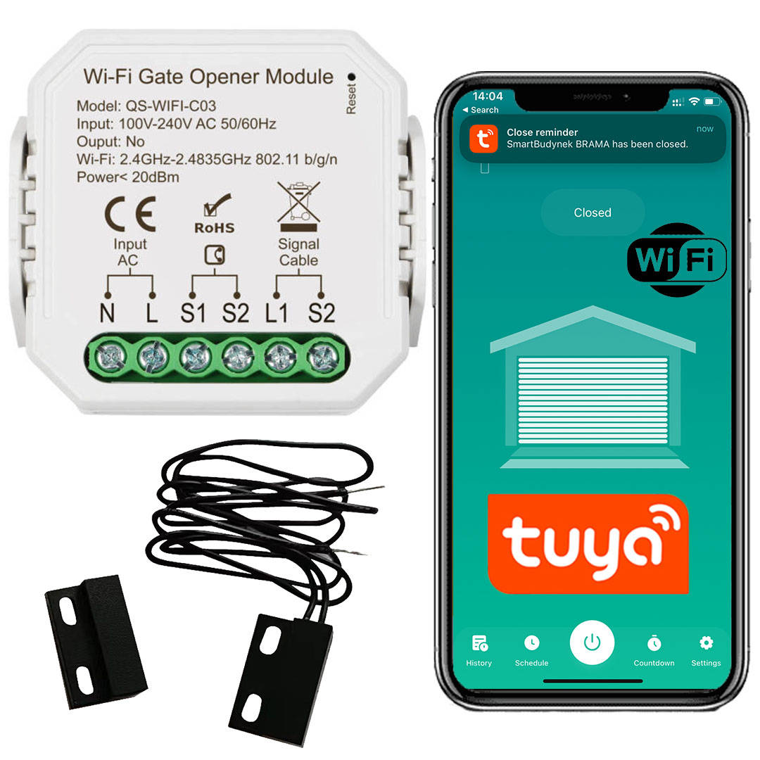 Sterownik do bramy garażowej wifi tuya + czujnik moduł inteligentnego domu, zdalne sterowanie napędem, automatyka