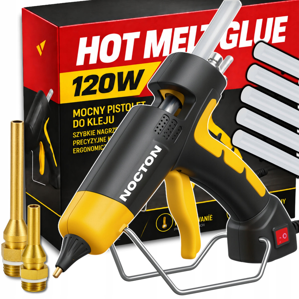 PISTOLET DO KLEJU NA GORĄCO 120W 11mm 2x DYSZA DO KLEJENIA KLEJARKA WKŁADY rękodzieło, dekoracje, naprawy, temperatura