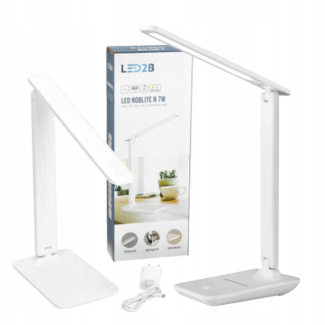 Lampka Biurkowa Stołowa LED 7W CCT 120° Biała Noblite Kobi do czytania i pracy, ściemniana, regulacja jasności, wysokość 56 cm, zasilanie sieciowe