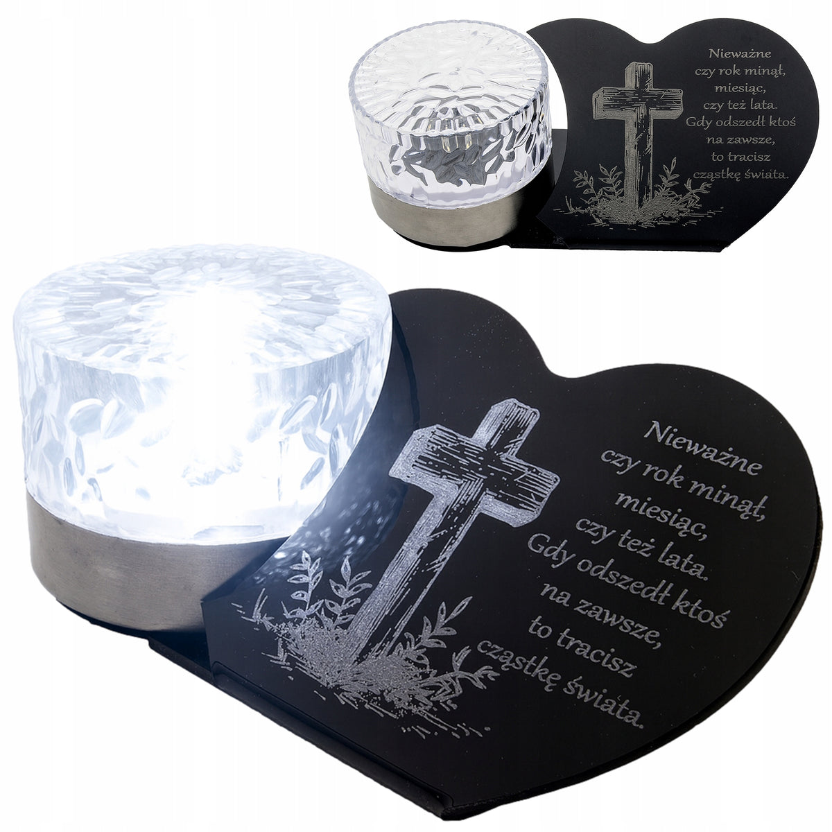 Znicz solarny LED statuetka na grób wieczny lampion szkło akrylowe ozdoba nagrobna, światełko cmentarne, dekoracja