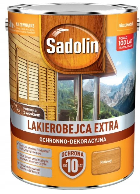 Sadolin extra- lakierobejca, piniowa -2-, 5l bejca do drewna, preparat ochronno-dekoracyjny do powierzchni drewnianych