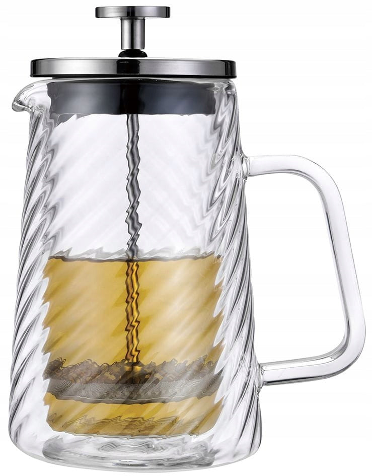 Srebrny Zaparzacz do kawy herbaty szklany 1 Lit French Press klausberg 7764 tłokowy dzbanek 1000 ml, 8 filiżanek, można