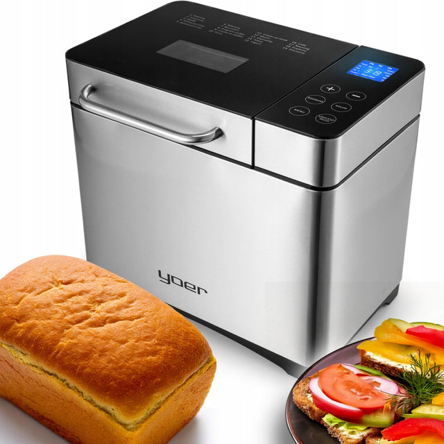 Wypiekacz do chleba Yoer Automat inox +Przepisy +19 programów +lody maszyna piekąca pieczywo, zagniatanie ciasta, bochenek 1 kg, 710 w