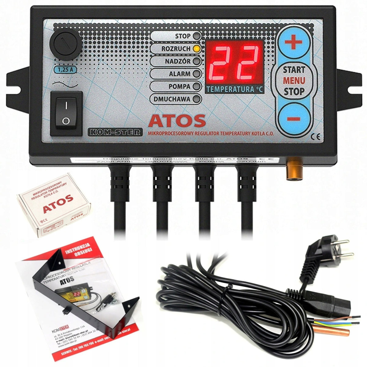 Sterownik REGULATOR ATOS do KOTŁA pieca NADMUCH + POMPA KOM-STER TERMOSTAT