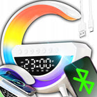 LAMPKA NOCNA LED RGB GŁOŚNIK BLUETOOTH ŁADOWARKA INDUKCYJNA ZEGAR BUDZIK lampa stołowa, oświetlenie dekoracyjne, do