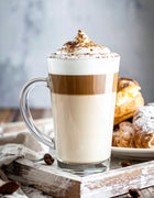SZKLANKI DO KAWY LATTE Macchiato +ŁYŻECZKI ZESTAW do cappuccino i herbaty, przezroczyste szkło, 300 ml, 6 sztuk