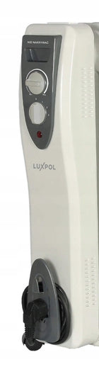 Grzejnik olejowy luxpol 9 żeberek wydajny 2000 w biały kaloryfer elektryczny na kółkach, lampka kontrolna, ochrona