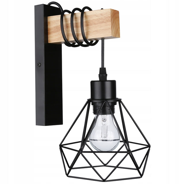 Kinkiet ścienny wiszący E27 lampa drewno wewnętrzna ścienna LED czarny metalowa lampka na ścianę do salonu sypialni brązowo-czarna