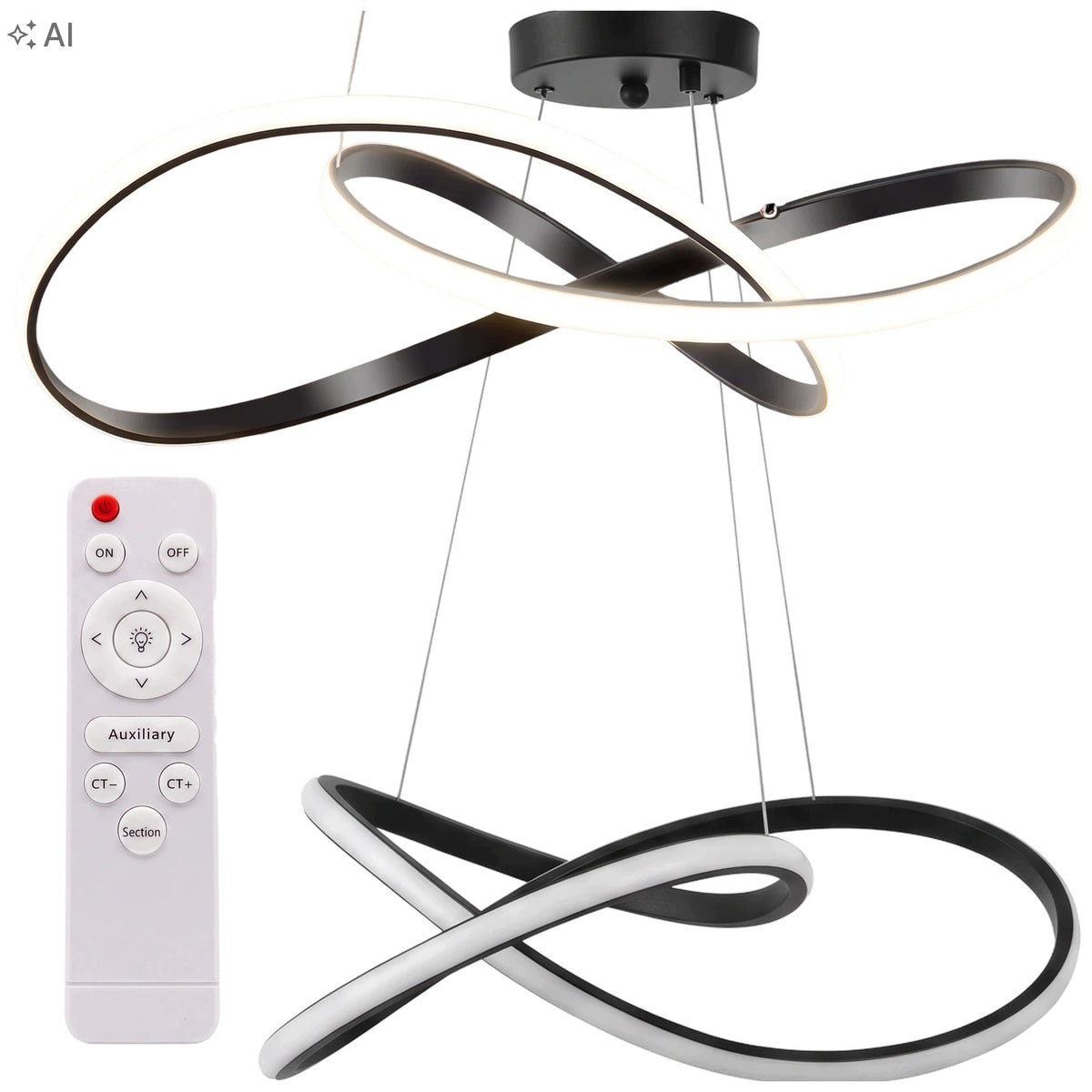 Lampa Sufitowa LED 29W Nowoczesna Wisząca Regulowana Wysokość Kuchnia 25 CM plafon czarny, nieregularny kształt