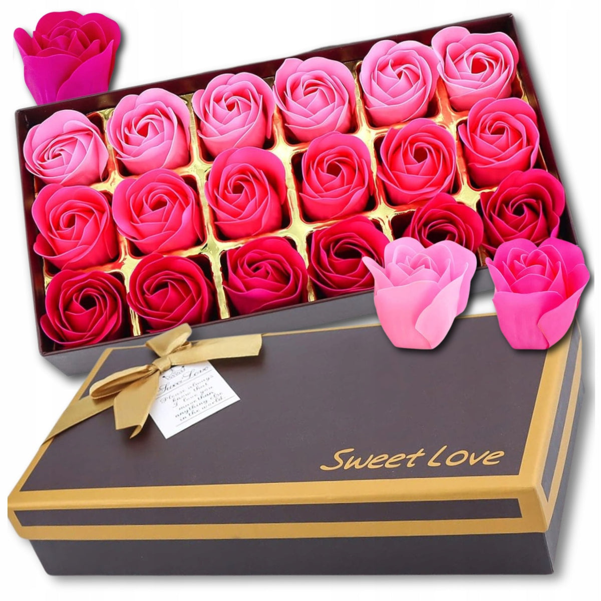 Sztuczne róże Flower Box mydlane Kwiaty 18szt Prezent Dekoracyjne Różowe ozdoba do domu, bukiet na walentynki, upominek