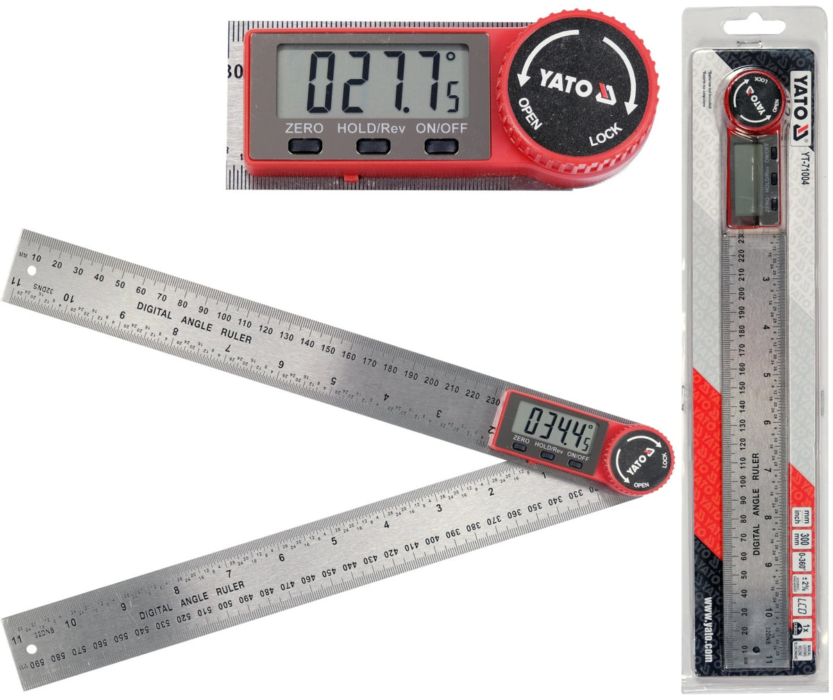 Kątomierz elektroniczny cyfrowy yato 300mm 360° podświetlany ekran LCD miernik nachylenia, metalowy, dokładność 0,2°