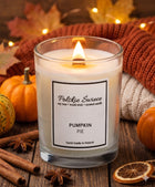 Świeca sojowa z drewnianym knotem + pumpkin PIE aromatyczna dekoracja do domu, czas palenia do 50 h, 1 sztuka