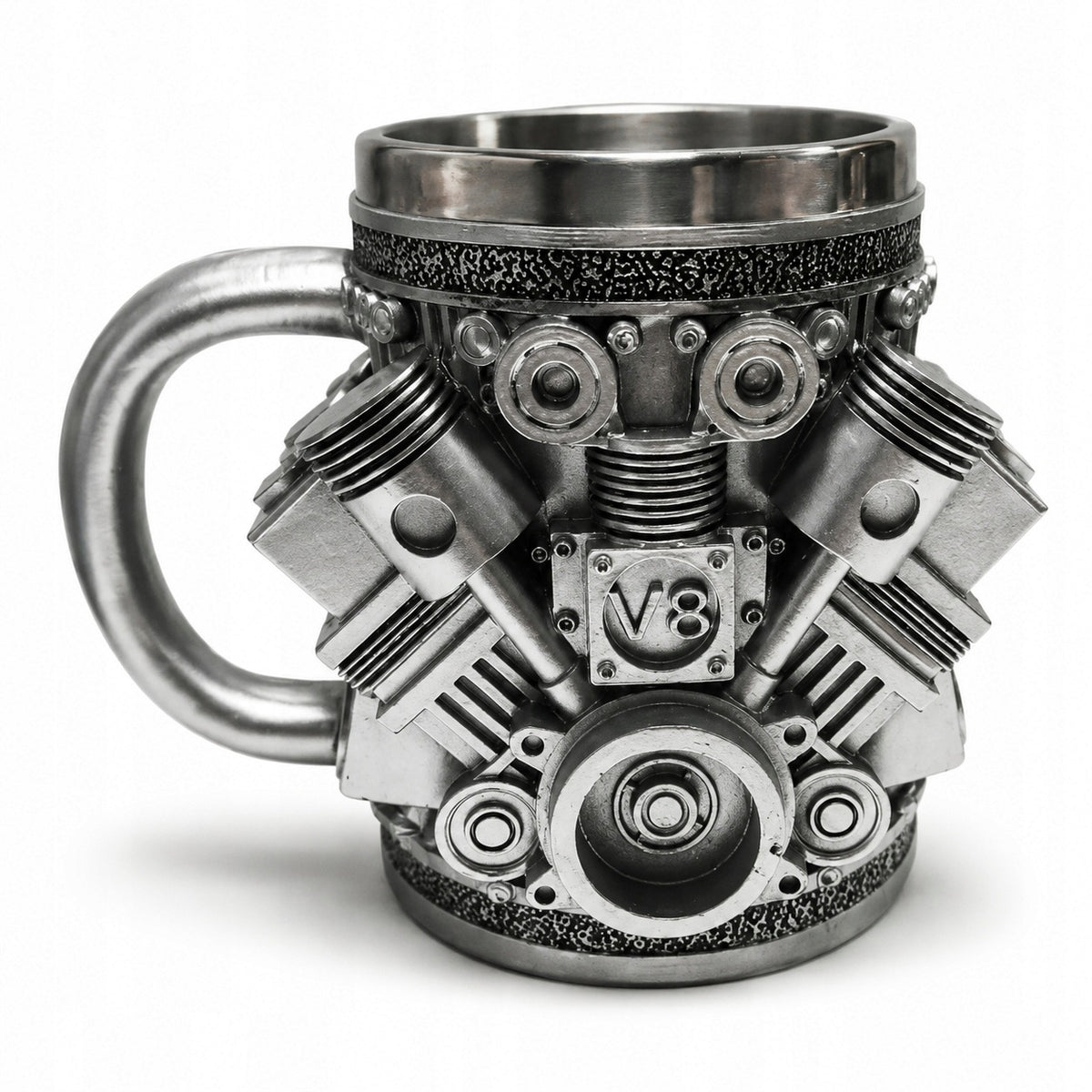 Kubek z motywem silnika V8 motor stal 300ml motoryzacyjny dla fana AUT naczynie na kawę i herbatę, upominek dla kierowcy