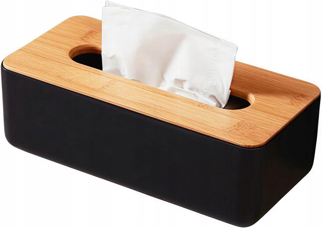 Pojemnik pudełko na chusteczki chustecznik czarny bambus podajnik 21x13x9,5 z pokrywką, plastikowy