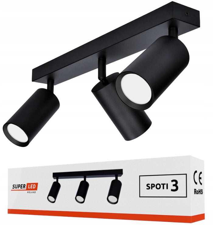 Lampa sufitowa kinkiet spot oprawa halogenowa natynkowa 3x GU10 plafon okrągły czarny trzy źródła światła do salonu i