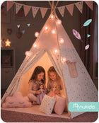 Tipi namiot wigwam dla dzieci teepee Girlanda Poduszki Stabilizator Nukido domek do zabawy, różowa kryjówka, mata