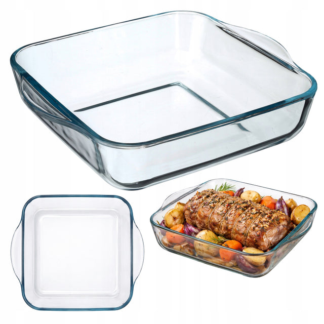 Naczynie żaroodporne 22x25 cm szklane kwadratowe do zapiekania pieczenia forma na lasagne, brytfanna, 1,98 l, do mikrofali i zmywarki