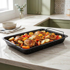 Brytfanka GRANITOWA forma blacha do pieczenia mięsa z rusztem 31,5x21,5 cm naczynie do zapiekania, powłoka non-stick