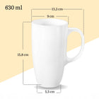 2x Duży Kubek XXL 630 ml Do Kawy Herbaty Wilmax Biały Porcelanowy Wysoki bez wzoru, nadaje się do zmywarki