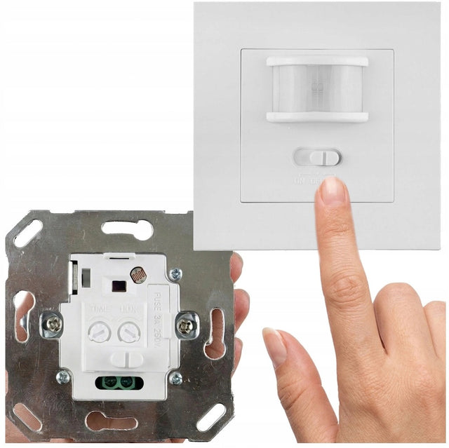 Czujnik Ruchu PIR Sensor 500W Biały Do Puszki Podtynkowy Zasięg max 9m IP20 detektor obecności automat oświetleniowy sterowanie lampą