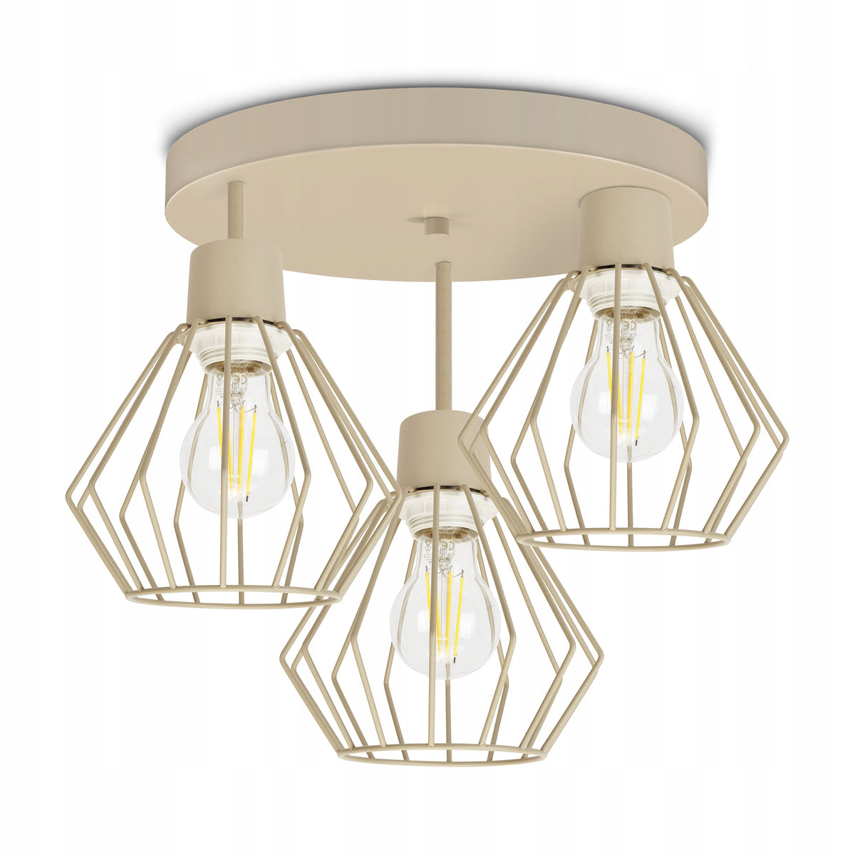 Lampa Sufitowa Żyrandol Plafon Metalowa LOFT LED 3xE27 Beżowa Druciana do salonu, jadalni, kuchni i sypialni