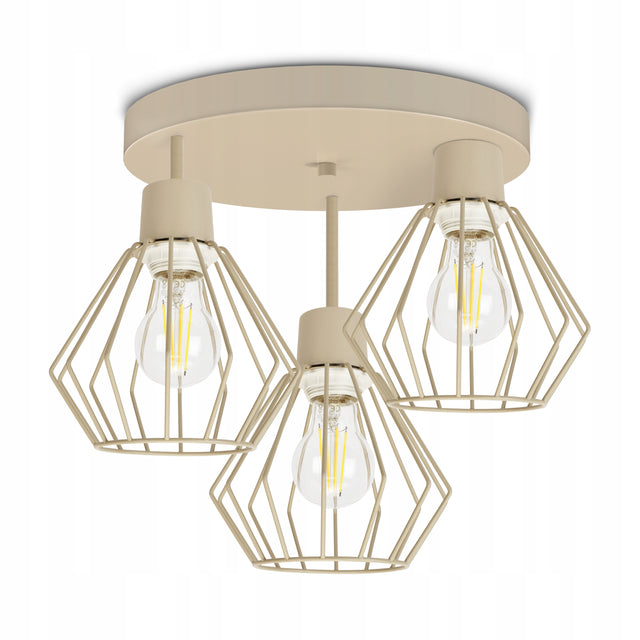 Lampa Sufitowa Żyrandol Plafon Metalowa loft LED 3xE27 Beżowa Druciana do salonu, jadalni, kuchni i sypialni, oświetlenie wnętrz, 3-punktowa