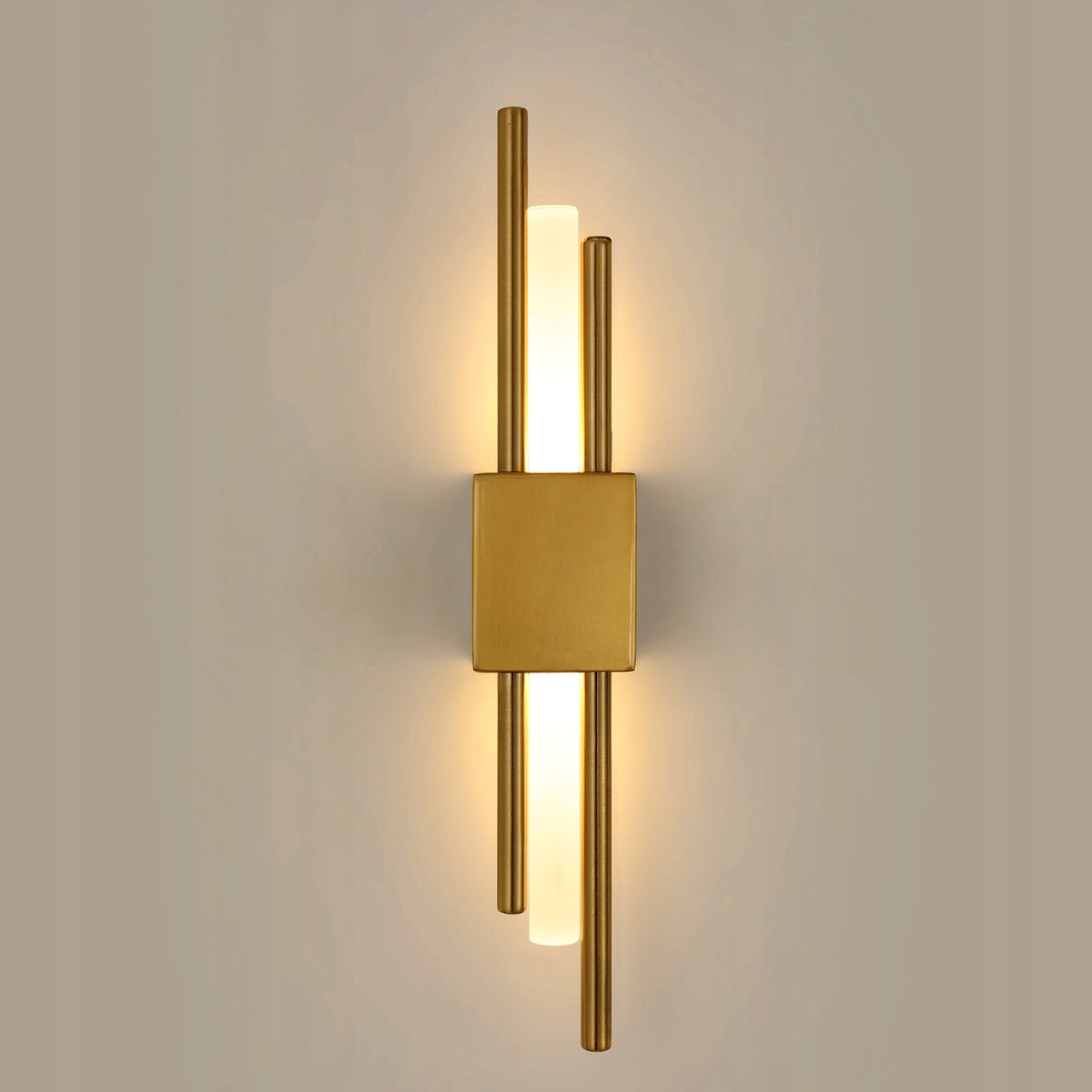 LAMPA ŚCIENNA ZŁOTA KINKIET LED NOWOCZESNY DO SALONU KORYTARZA 10W 3000K oprawa metalowa 2-punktowa 40 cm głębokość 7 cm