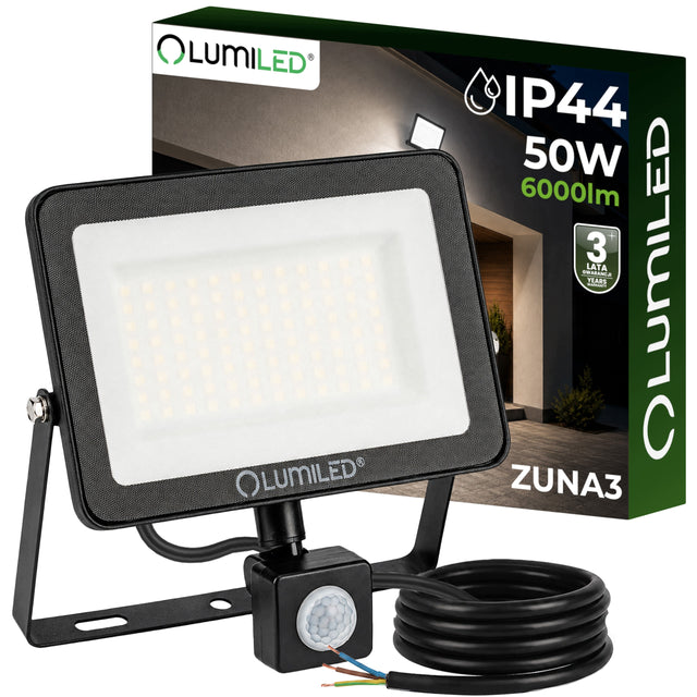 Halogen naświetlacz LED 50W zewnętrzny lampa z czujnikiem ruchu wodoodporny reflektor do ogrodu i podjazdu, 6000 lm, 4000 K, IP44