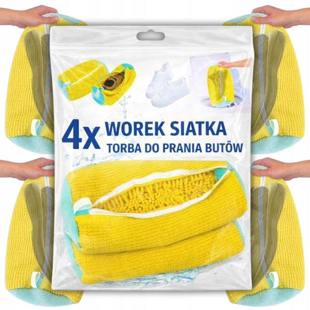 4x worek siatka torba do prania butów czyszczenia obuwia z mikrofibrą - PRO pokrowiec do pralki na sneakersy, woreczek ochronny, poliester