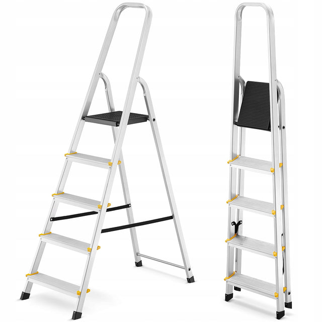 Drabina aluminiowa domowa jednostronna profesjonalna higher 5 stopni 150kg do malowania i remontów, wysokość robocza 2,98 m
