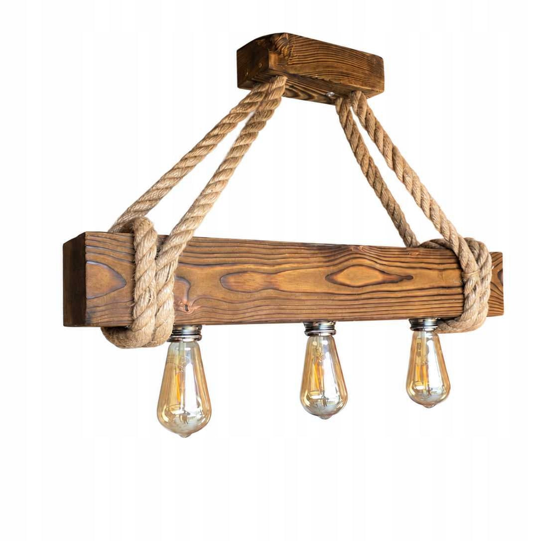 Drewniana lampa wisząca OldBeam3X stary dąb żyrandol 3-punktowy na żarówki E27