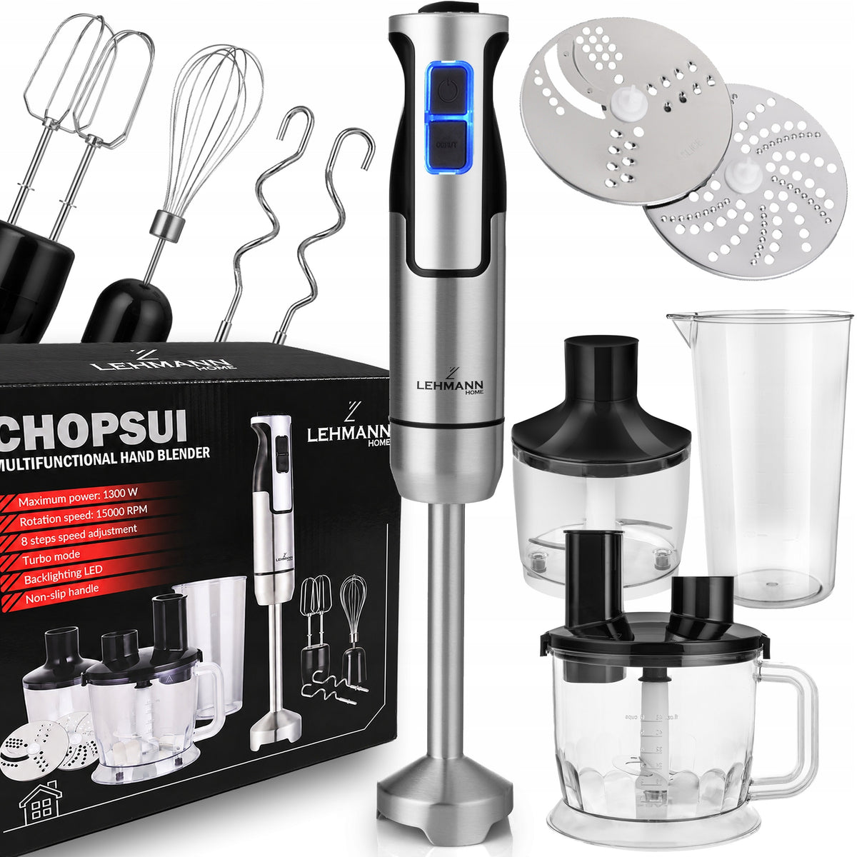 Blender ręczny wielofunkcyjny mikser 1200W ostrze XL tryb turbo zestaw XXL