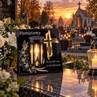 Znicz Solarny na Grób Wieczna Latarenka Statuetka na Cmentarz LED 18 cm lampion nagrobny, ozdoba mogiły, świecąca