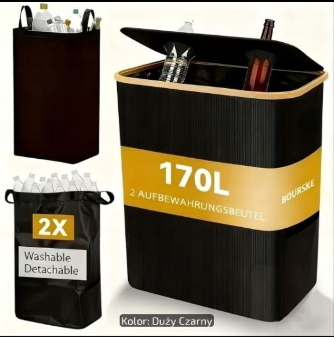 Pojemnik kosz do segregacji kosz XL 170l DWA worki 2KOMOROWY kaucje butelki na odpady, recykling, do domu, tworzywo