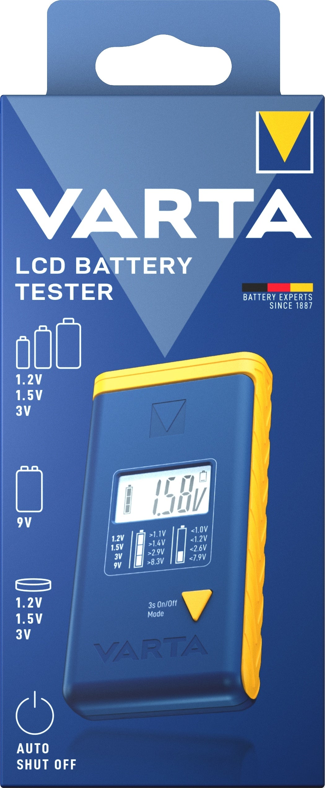 Varta tester baterii Miernik LCD AAA AA 9V guzikowe sprawdzanie stanu naładowania ogniw i akumulatorów, kontrola