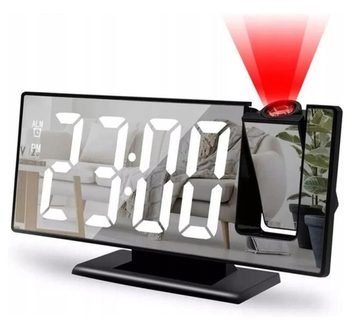 Budzik Cyfrowy LED Zegarek Czarny Projektor na Ścianę Zegar Lustro 4w1 elektroniczny wyświetlacz czasu, alarm